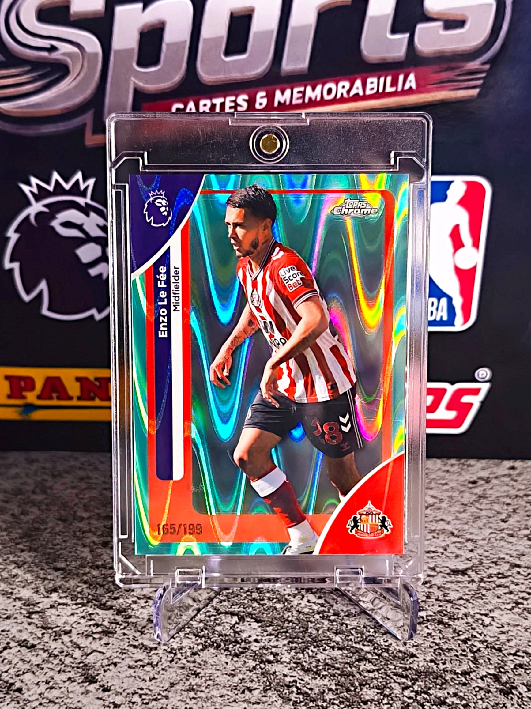 Enzo Le Fée 2025-26 Topps Chrome Premier League Aqua Wave Refractor #165/199 - Sunderland