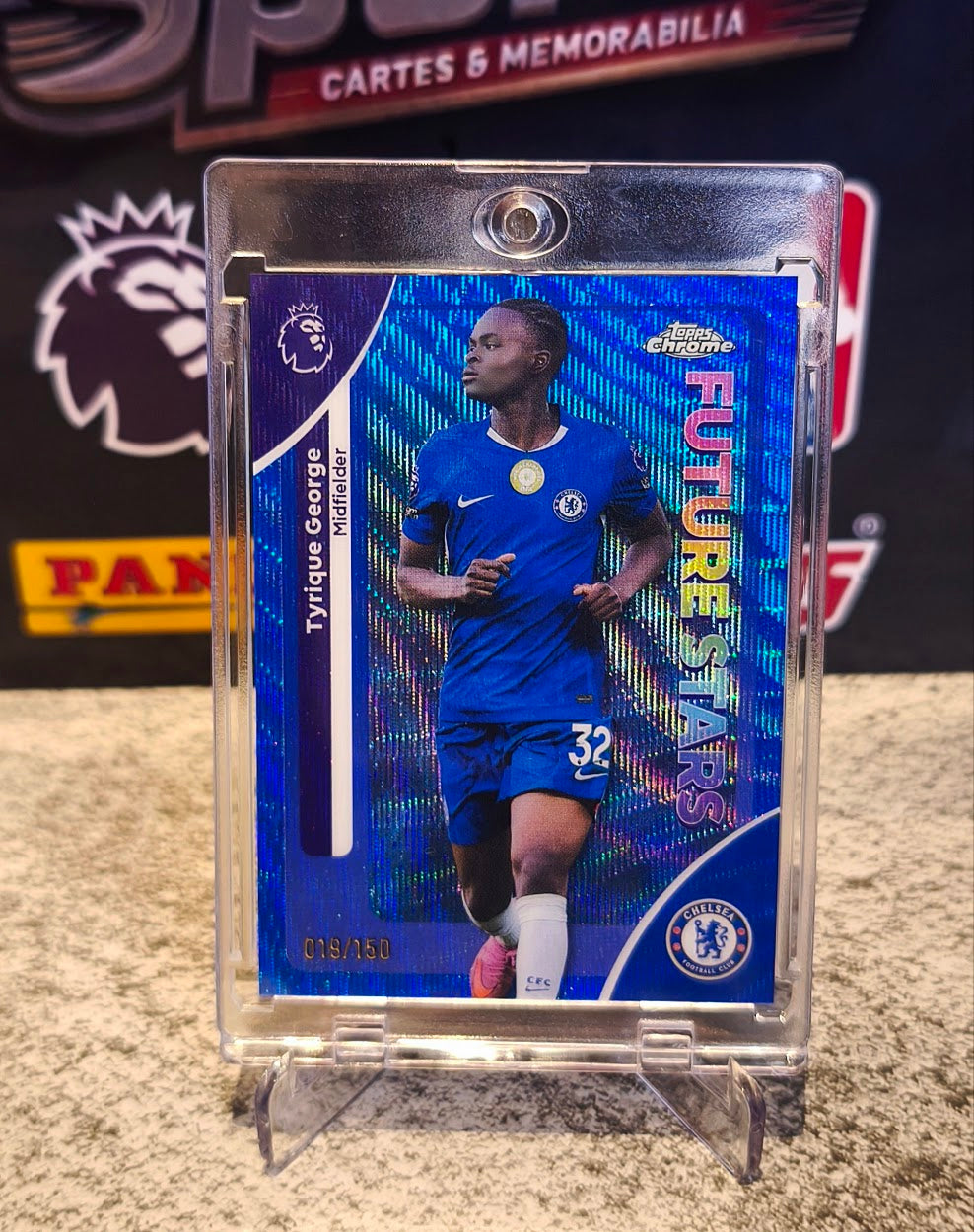 Tyrique George 2025-26 Topps Chrome Premier League Future Stars Blue RayWave Refractor #018/150 - Chelsea