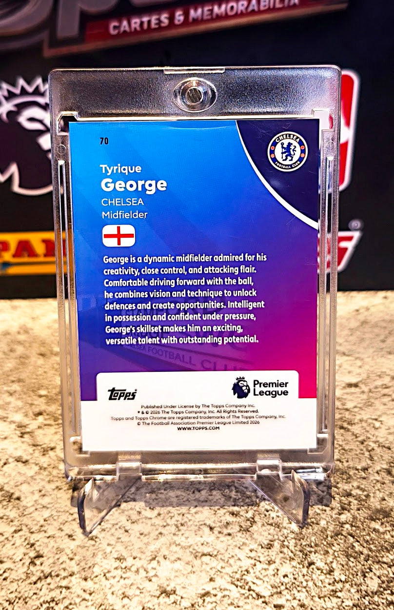 Tyrique George 2025-26 Topps Chrome Premier League Future Stars Blue RayWave Refractor #018/150 - Chelsea