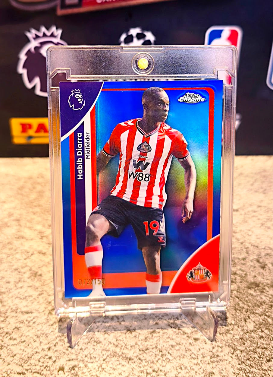 Habib Diarra 2025-26 Topps Chrome Premier League Blue Holo Refractor #072/150 - Sunderland