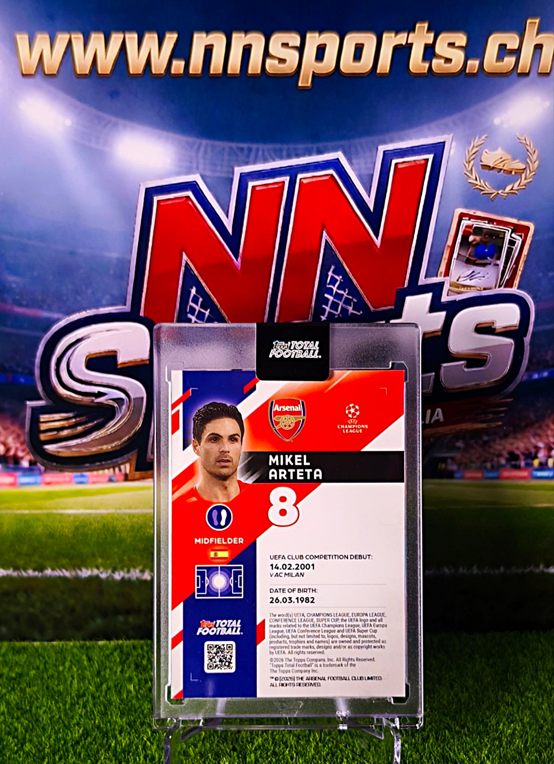 Mikel Arteta 2025-26 Topps Total Football Pitch to Dugout #47/99 - Arsenal Premier League Champion