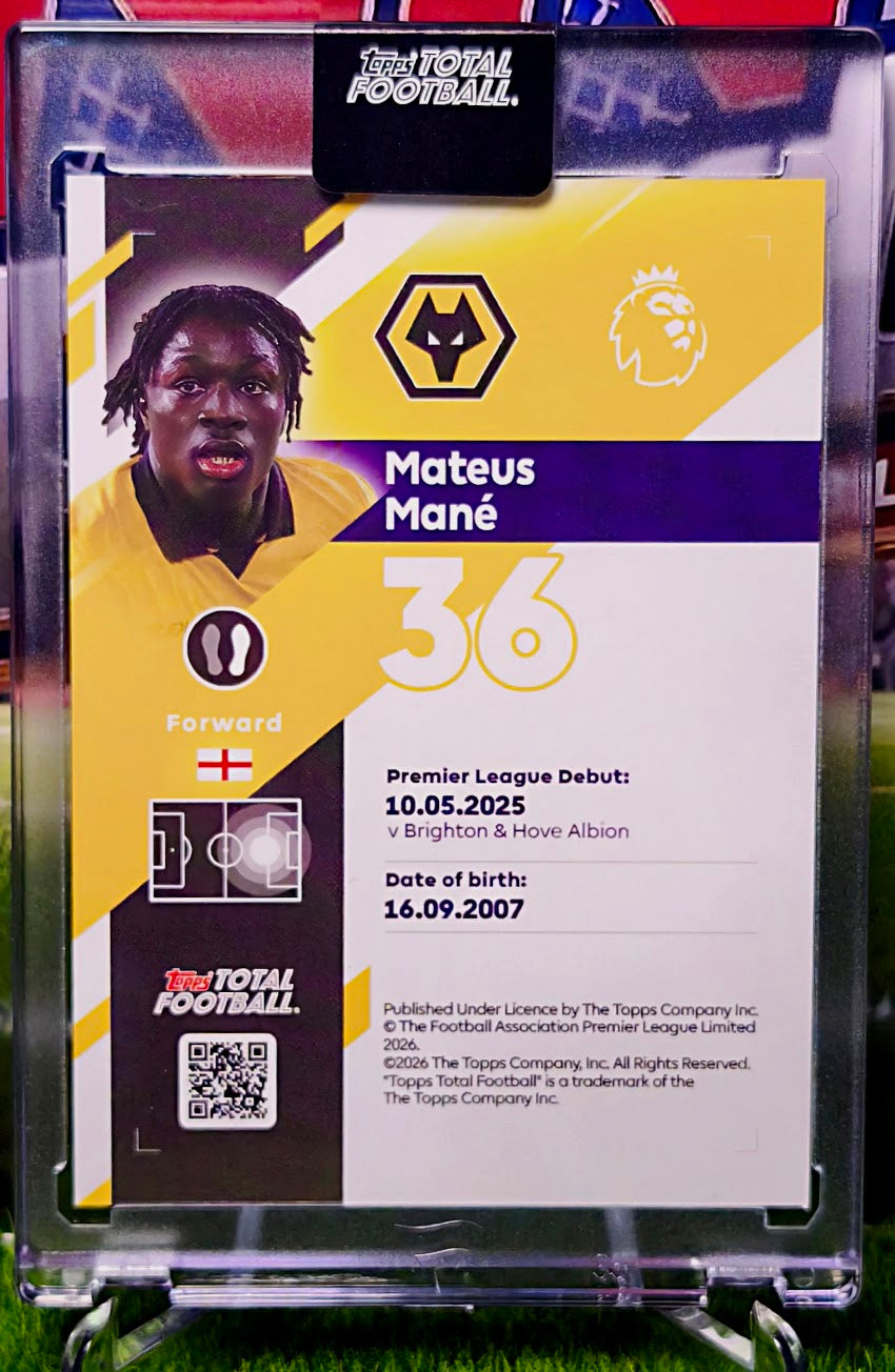 Mateus Mané Neon Noir RC 10/75 - Topps Total Football Wolves 🔥