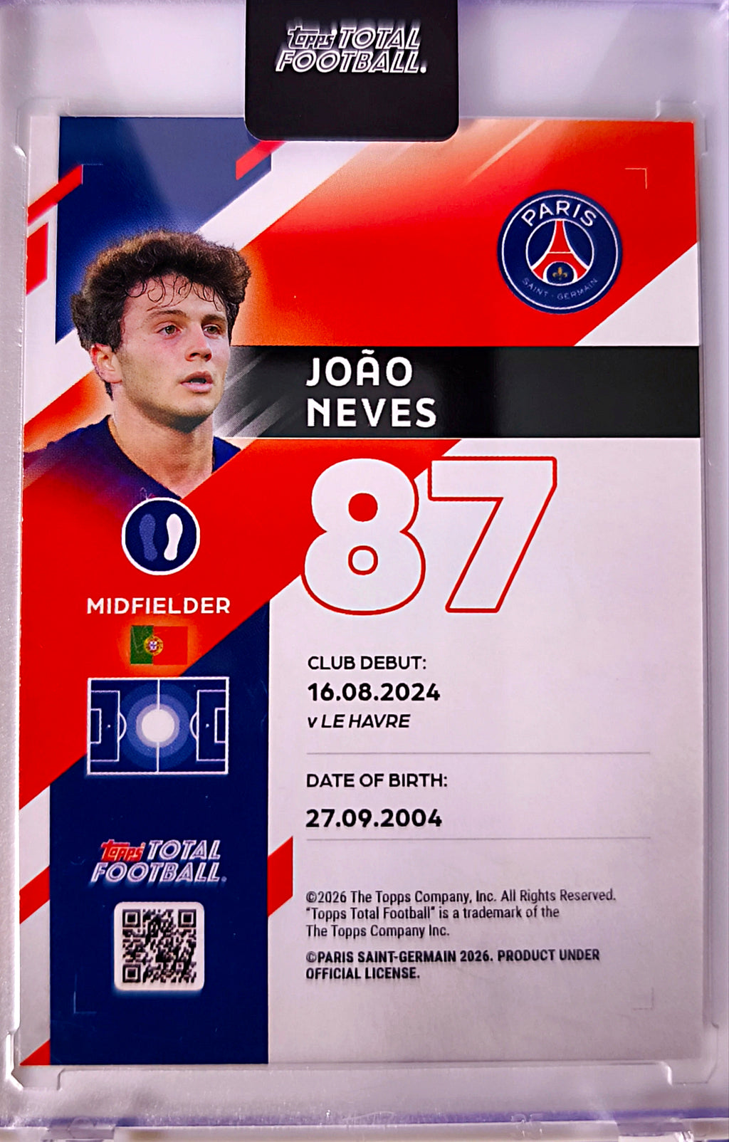 João Neves 3/99 - Topps Total Football Paris Saint-Germain 🔥