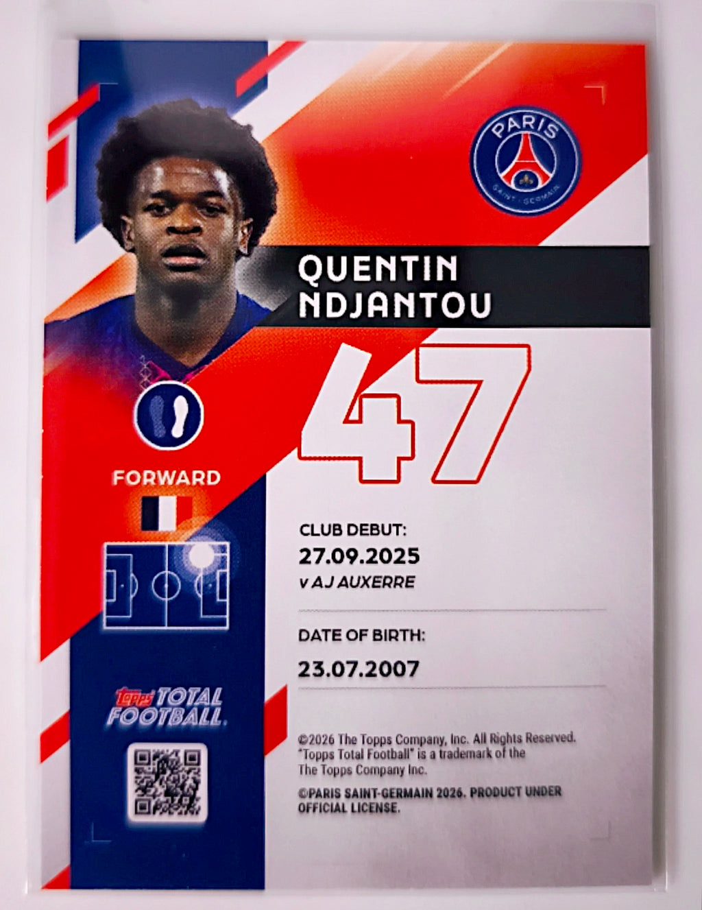 Quentin Ndjantou 1/50 RC - Topps Total Football Paris Saint-Germain 🔥