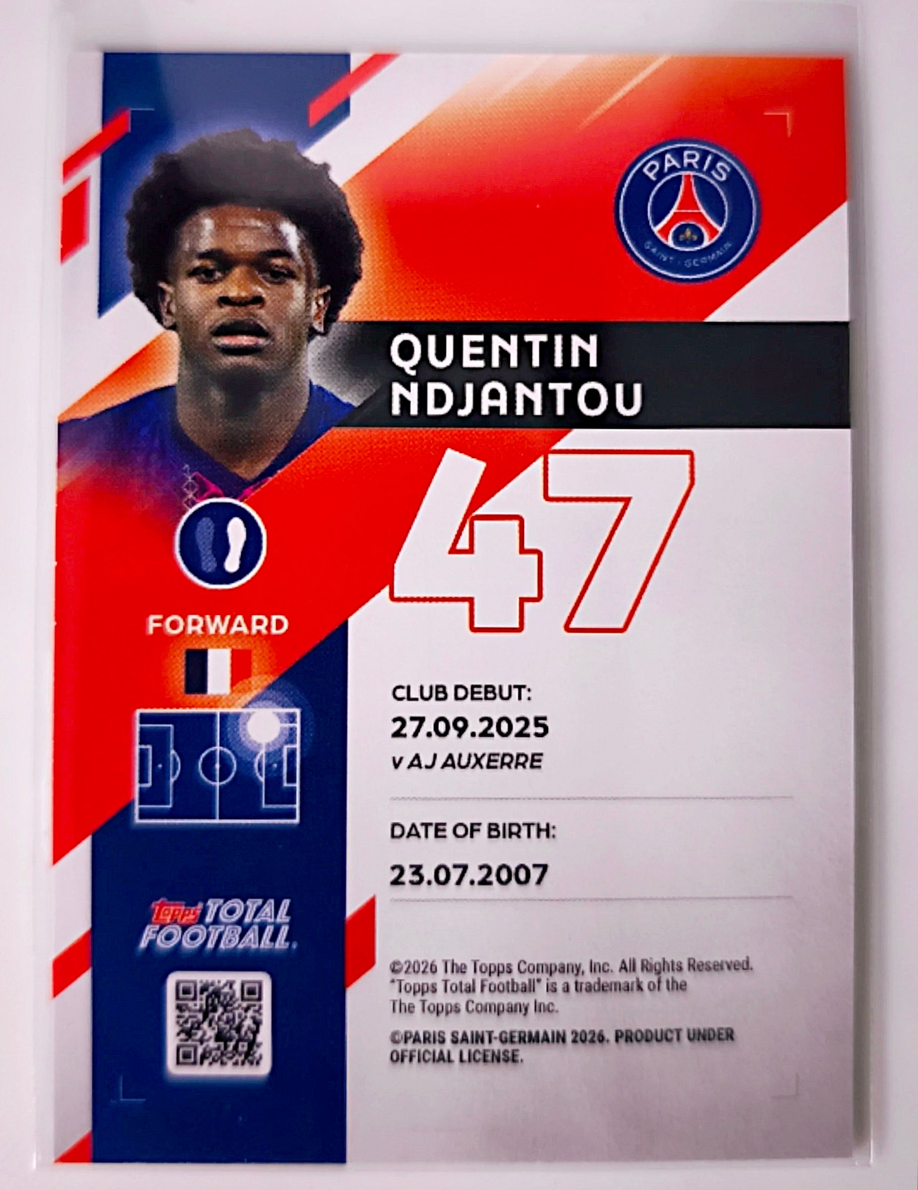 Quentin Ndjantou 1/50 RC - Topps Total Football Paris Saint-Germain 🔥